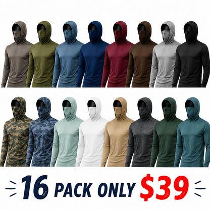 Men's UPF 50+ Long-Sleeve Sun-Protection Hoodie (with Sleeve Pocket and Face Mask)（SALE）