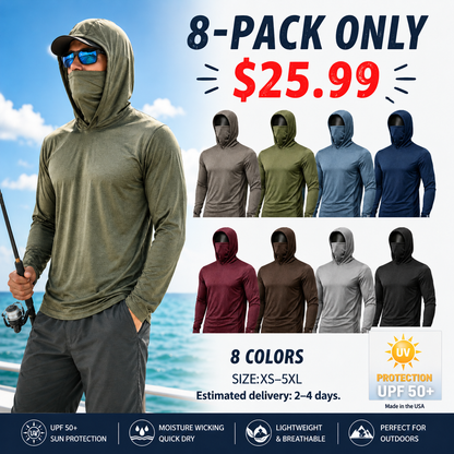 Men's UPF 50+ Long-Sleeve Sun-Protection Hoodie (with Sleeve Pocket and Face Mask)（SALE）