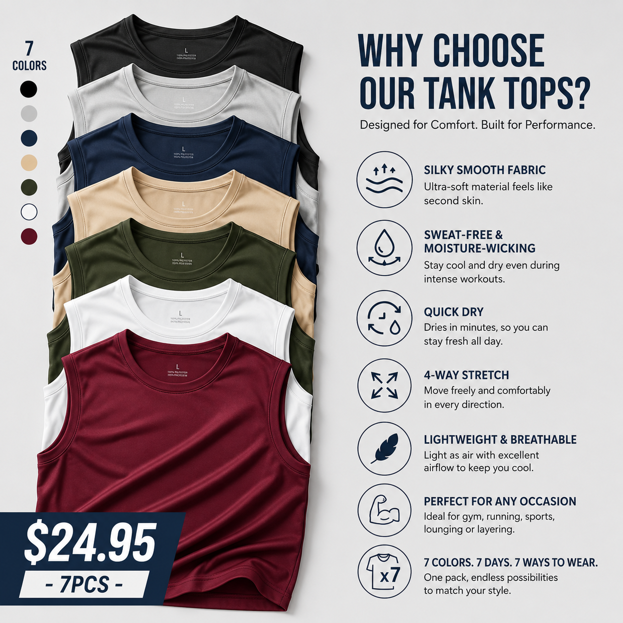 🔥Men's Athletic Breathable Sleeveless Workout Tank Top