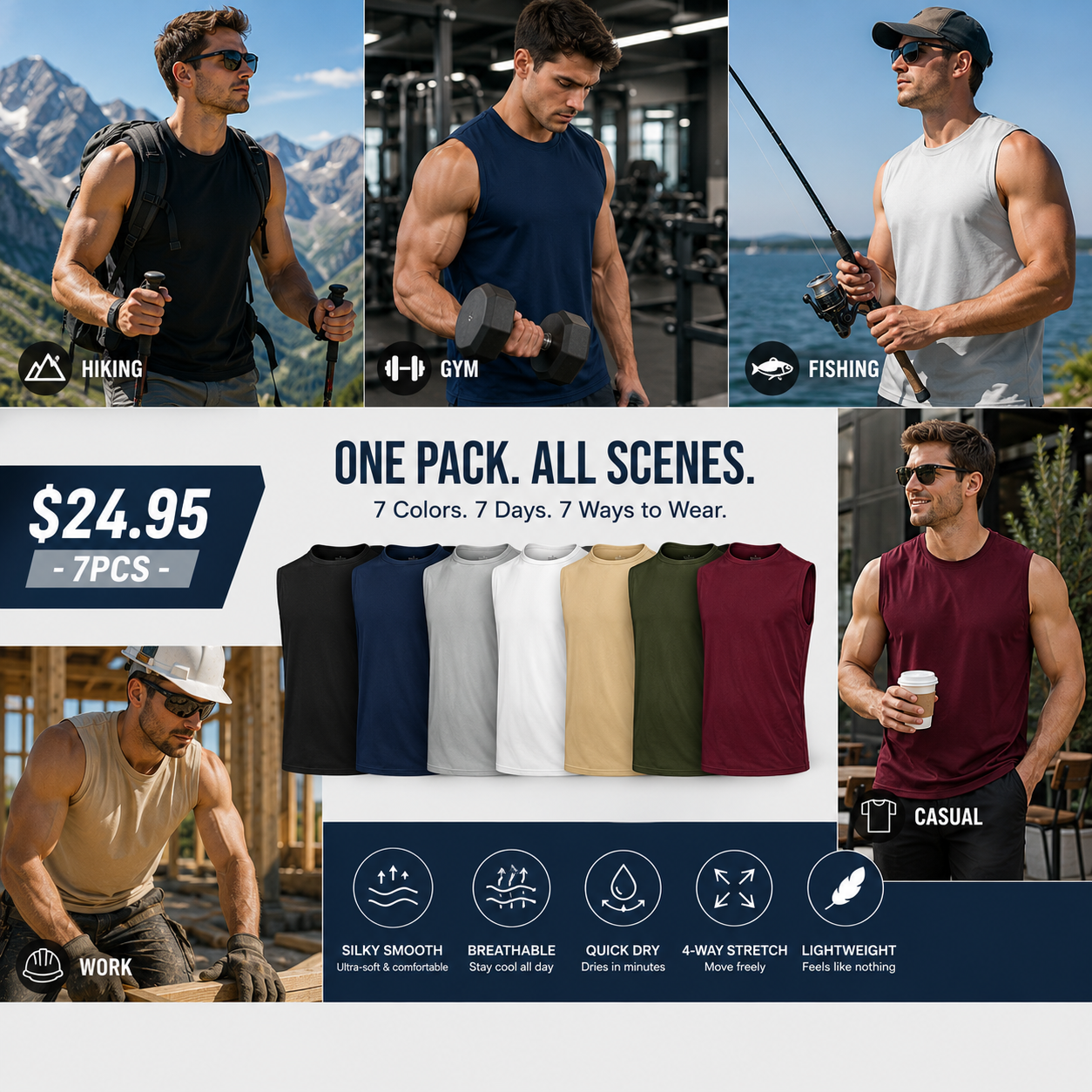 🔥Men's Athletic Breathable Sleeveless Workout Tank Top