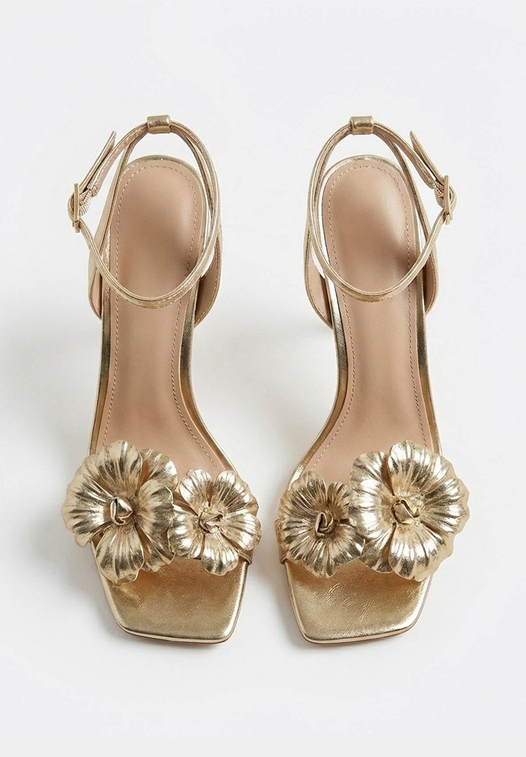 Floral Paradise Gold Flower Stiletto Heel Sandals