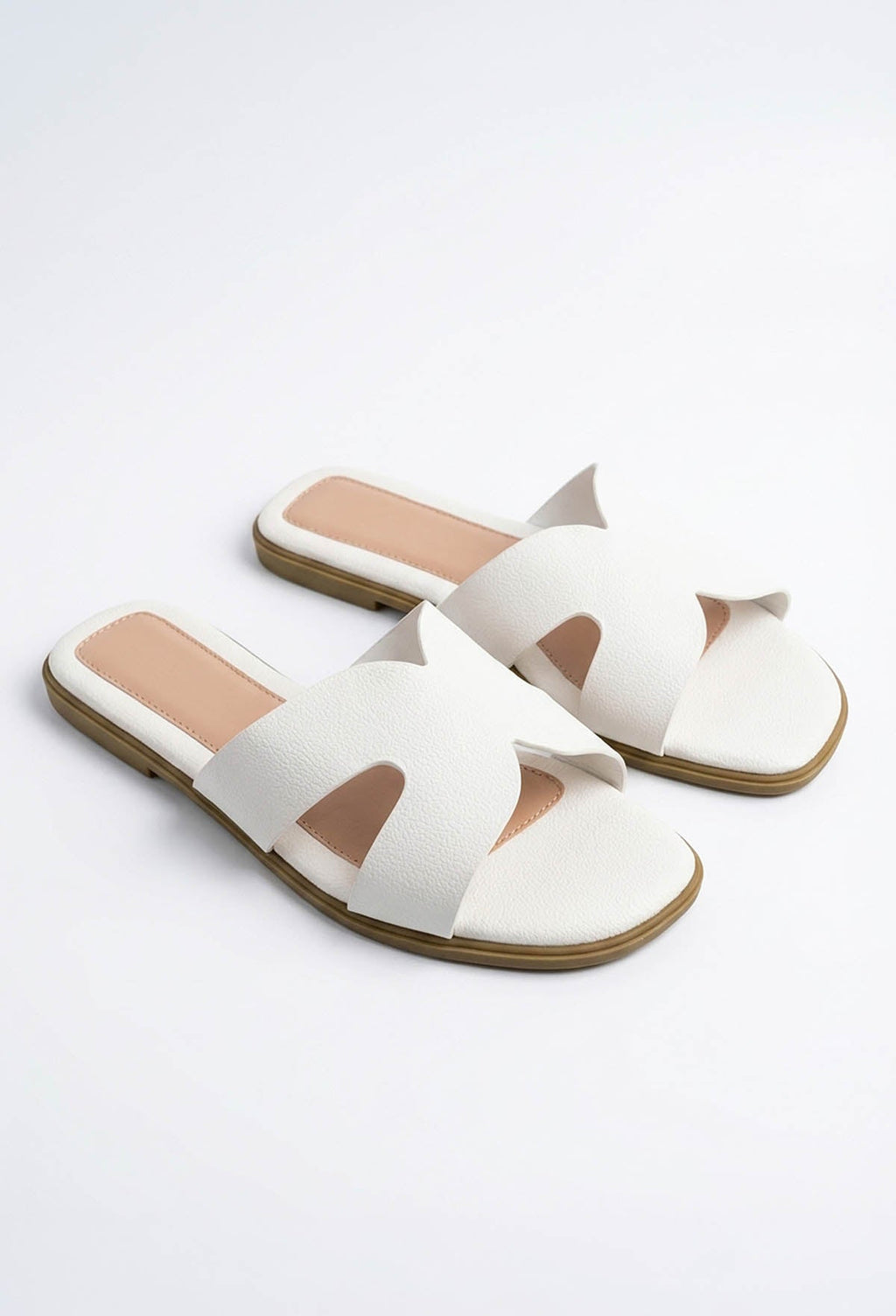 Forever You White Faux Leather Sliders