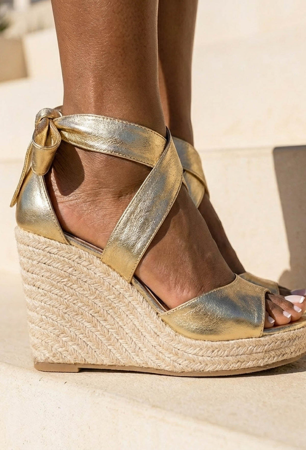 Miami Gold Lace Up Wedges