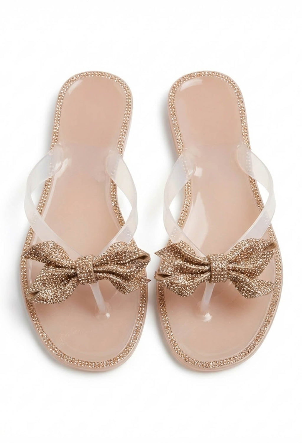 Sweet And Sleek Nude Embellished Bow Sandals